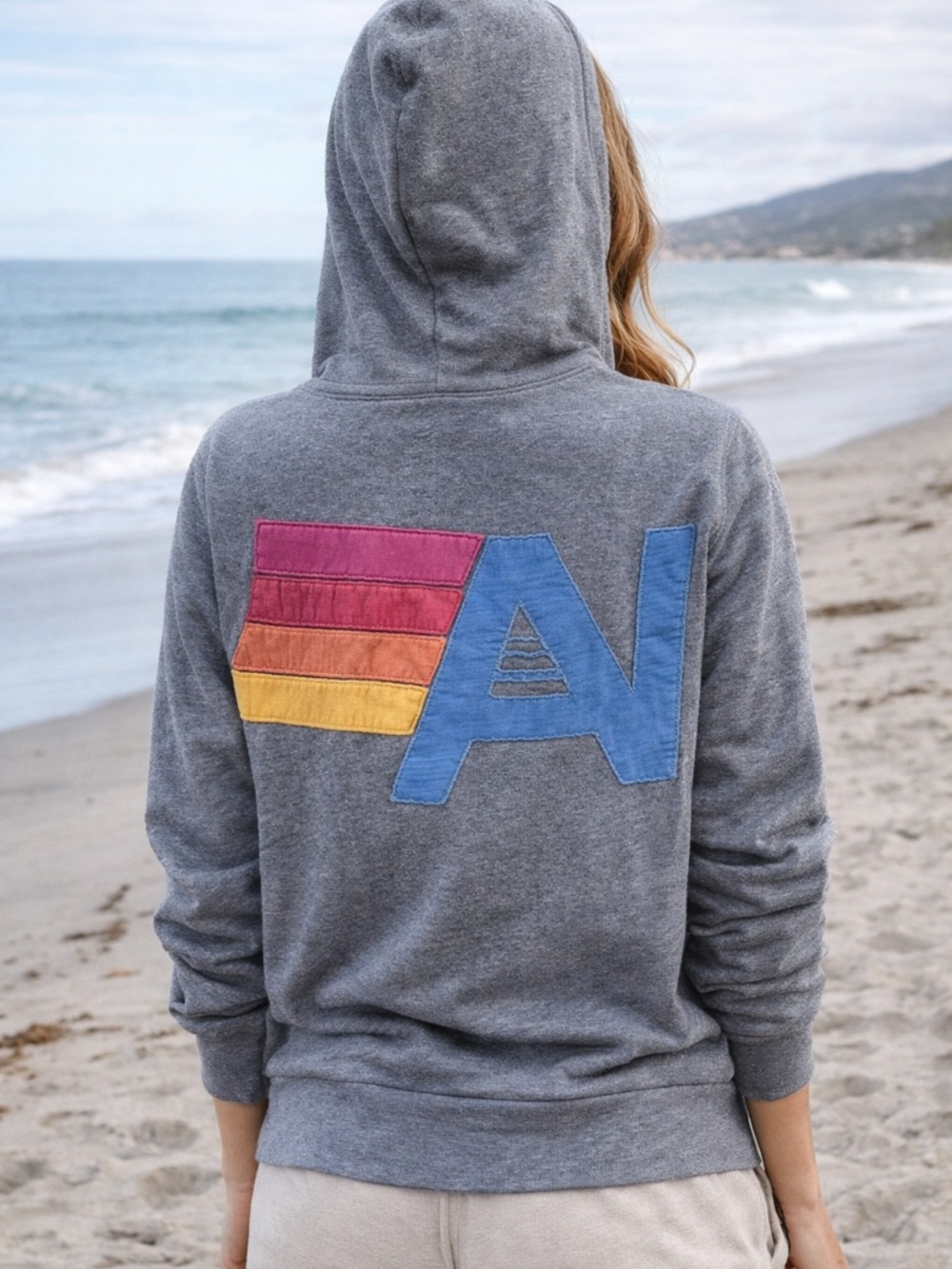 Vintage Aviator Nation Gray Zip Hoodie front/back stitched logo